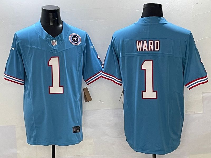 Men Tennessee Titans 1 Ward Light Blue Throwback Three generations 2025 Nike Limited NFL Jersey style 2